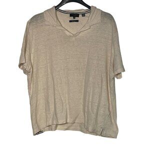Ted Baker Linen Boxy V-Neck Polo Shirt Cream Sz L/XL (Ted Size 6) Oversized